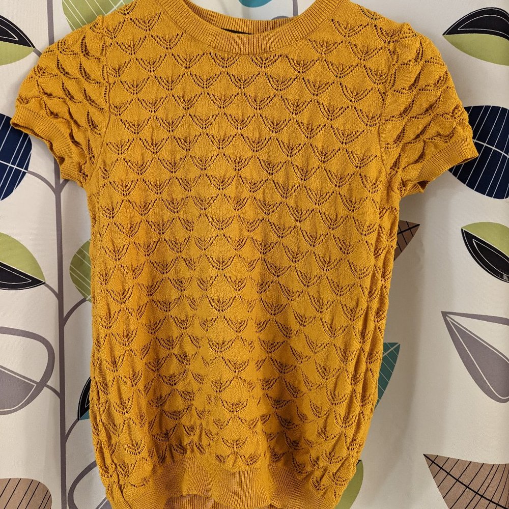 Modcloth Retro Mustard Yellow Retro Short Sleeve Sweater